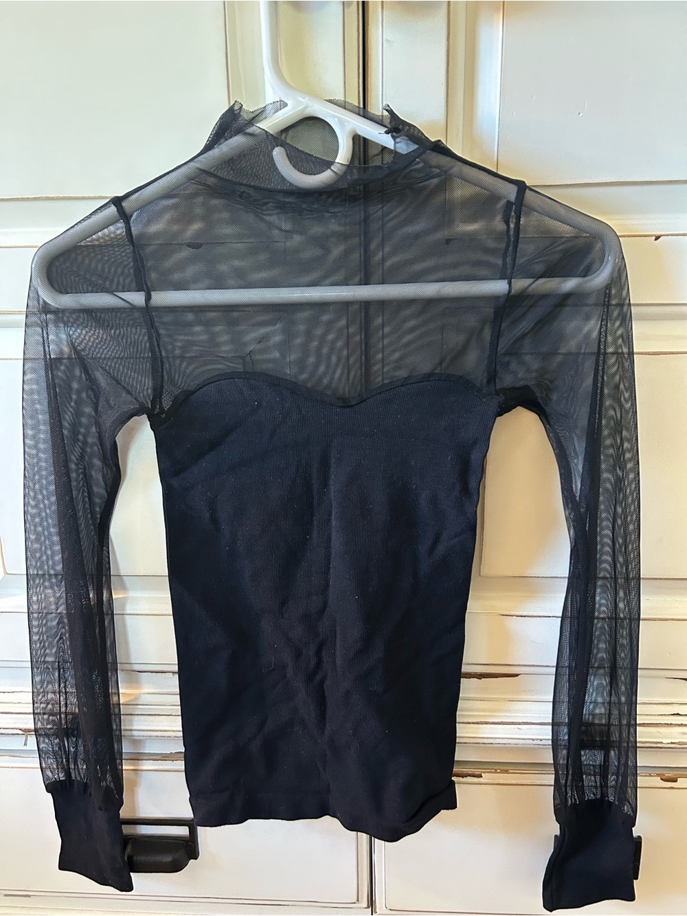 Free People Black Sheer Mesh Long Sleeve Top